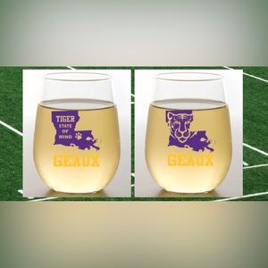 Louisiana Geaux Tigers - Stemless Shatterproof Wine Glasses (2 Pack)